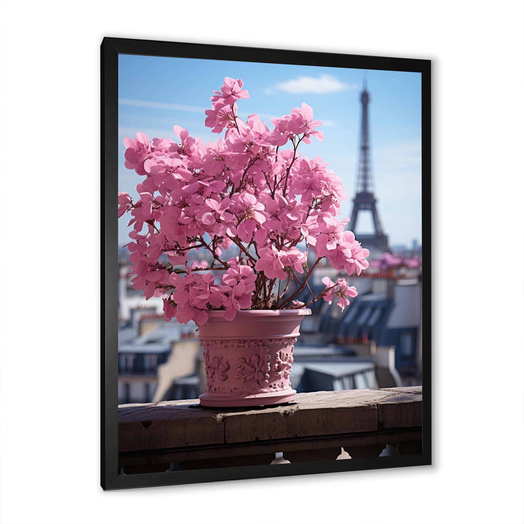 Designart "Pink Paris Parisian Rooftop Views" City Paris Framed Canvas Prints Bed Bath